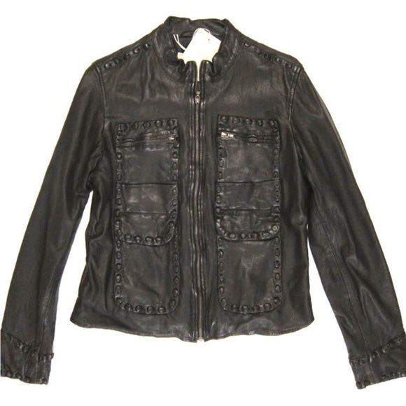 NEW What Goes Around Comes Around Beatriz Whipstitch Leather Jacket - Picture 3 of 5